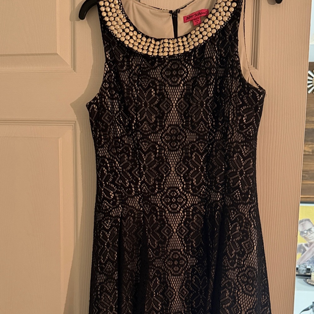 Betsey Johnson Black Lace Dress with Pearl Collar - Picture 3 of 8